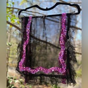 Betsey Johnson Y2K Sheer Black & Sequin Shawl/Scarf